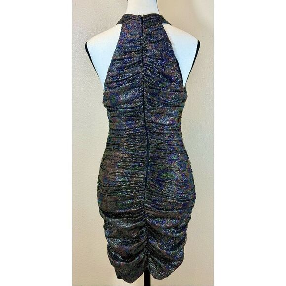 NWOT ZARA Festive Sparkle Halter Neck Ruched Mini Dress Women's XS - Picture 5 of 11